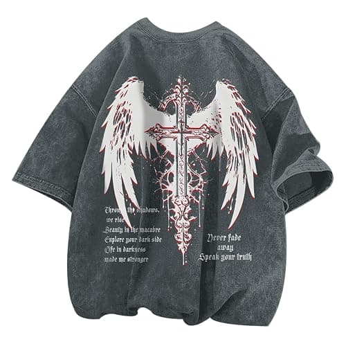 Lytiarul Vintage Goth Punk Shirts for Men Grunge Streetwear Oversized Tshirts Gothic Cross Y2k Graphic Tees Acid Wash T Shirt - Image 1