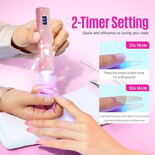 MEFA UV Light for Gel Nails, Pink Glitter Handheld Nail Lamp Visible LED Timer Touch Screen, Cordless Nail Light for Gel Nail Polish Stickers Strips, Gifts for Women thumbnail 4