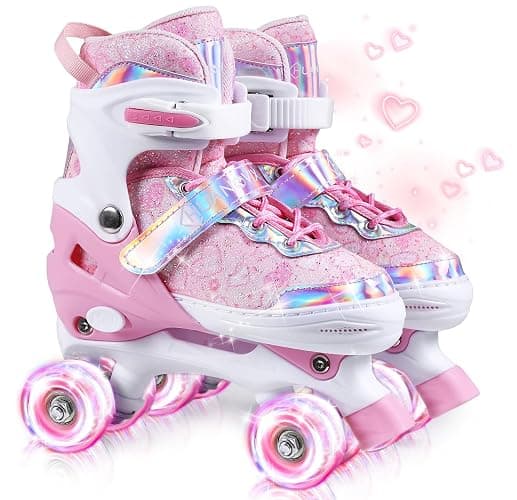 Huanovix Roller Skates for Kids, 4 Size Adjustable Rollerskates with Light Up Wheels, 10C to 6 Beginner Youth Roller Skates for Girls Boys Toddlers Indoor Outdoor thumbnail 8
