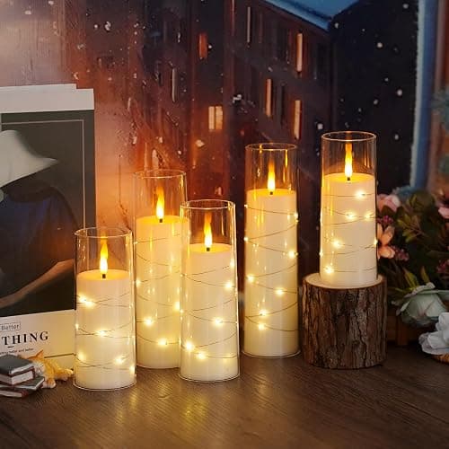 kakoya Flameless LED Candles with Timer 5 Pc Flickering Flameless Candles for Romantic Ambiance and Home Decoration Stable Acrylic Shell,with Embedded Star String，Battery Operated Candles（White） thumbnail 6