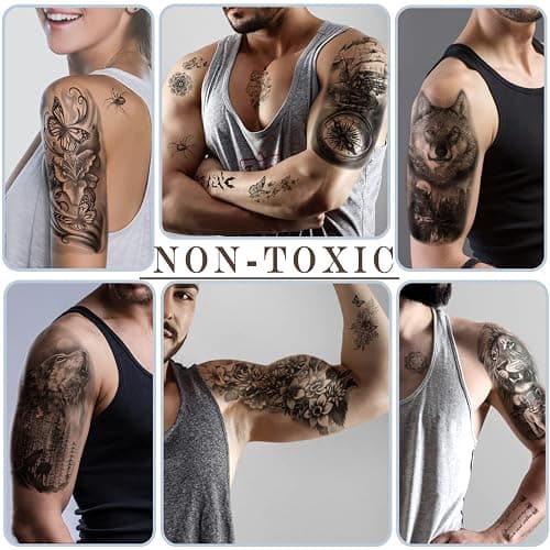 77 Sheets Temporary Tattoo for Men and Women, 17 Sheets Half Arm Chest Shoulder Fake Tattoos, 60 sheets Tiny Black for Adults, Waterproof Realistic Tattoos Long-Lasting thumbnail 5