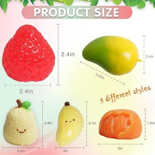 5 Pcs Handmade Fruit Taba Squishies Toys, Stress Relief Squishies Fidget Toys Include Strawberry, Banana, Mango for Party Favors OPP Packaging thumbnail 2