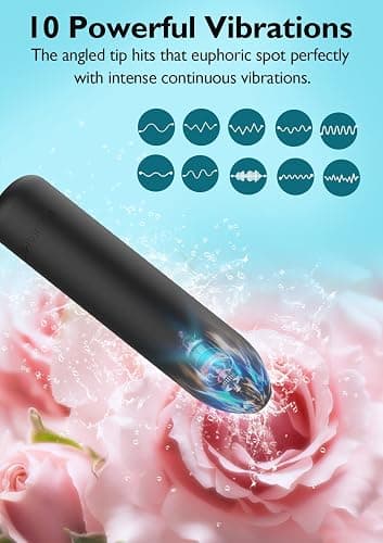 Small Bullet Vibrator for Women: Waterproof Mini Clit Vibrator with 10 Modes, Full Silicone Vibrating Finger Massager for G Spot Nipple, Female Rechargeable Lipstick Vibe Sex Toy, Black thumbnail 2