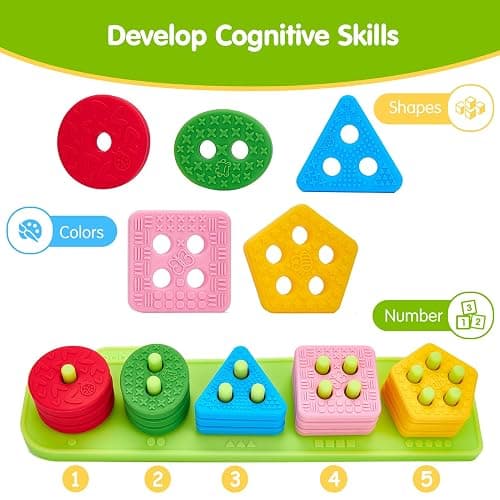 hahaland Silicone Sorting & Stacking Toys - Montessori Toys for 1 Year Old | Textured Soft Blocks, Shape Sorter, Color Sorting for Toddlers 1-3, Learning Sensory Baby Toy 1st One Year Old Birthday Gifts thumbnail 5