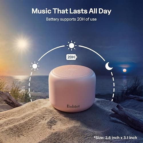 Bobtot Portable Bluetooth Speakers with Strap Easy to Carry, Wireless IPX5 Waterproof Mini Speaker with Loud Stereo Sound, 20 Hours Playtime, Rechargeable Battery, Built-in Microphone, Pink thumbnail 6