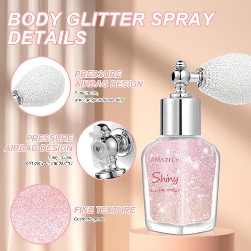Hair and Body Glitter Spray, Shimmering Powder Sparkle Powder Makeup, Glitter Loose Sparkle Makeup for Body Highlighter,Festival Prom Rave Accessories (Pink) thumbnail 6