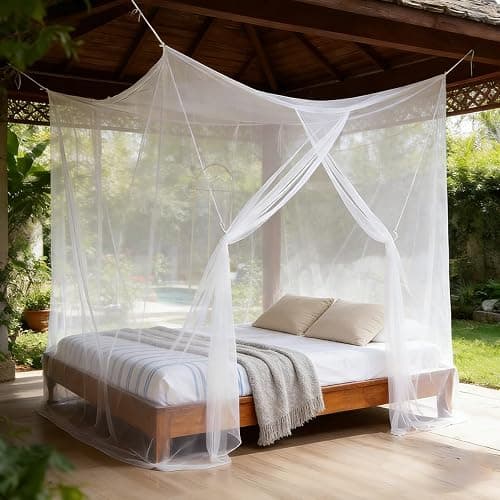 Mengersi Bed Canopy,Canopy Bed Curtains Elegant Mosquito Net for Bed,Mosquito Netting for King Queen Full Camping Patio Indoor Outdoor Bug Net,White thumbnail 5