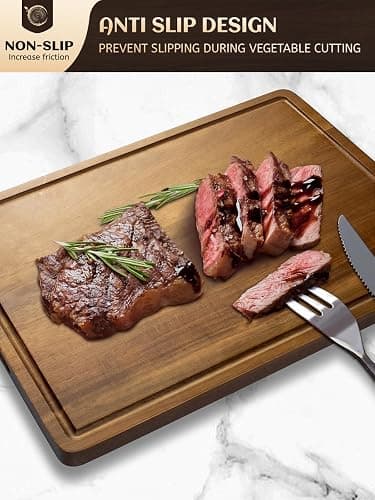 Large Acacia Wood Cutting Board for Kitchen, 17x12 Inch Reversible Wooden Chopping Board Charcuterie Board with Juice Grooves and Handle for Meat, Cheese, Vegetables, Fruits, Bread thumbnail 2