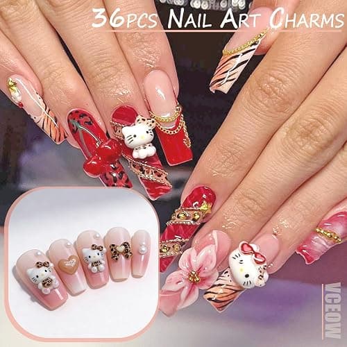 VCEOW 36pcs Kawaii Nail Art Charms Resin Cat Charms Cute 3D Cartoon Y2k Nails DIY Accessories (Style A) thumbnail 3