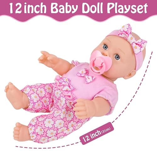 UZIDBTO 12 Inch Baby Dolls with Backpack Carrier Can Store Doll Clothes and Accessories,12" Reborn Baby Doll Set in Gift Box with Feeding Bottle Nipple Diaper for Kids Toddler Age 3+ thumbnail 4