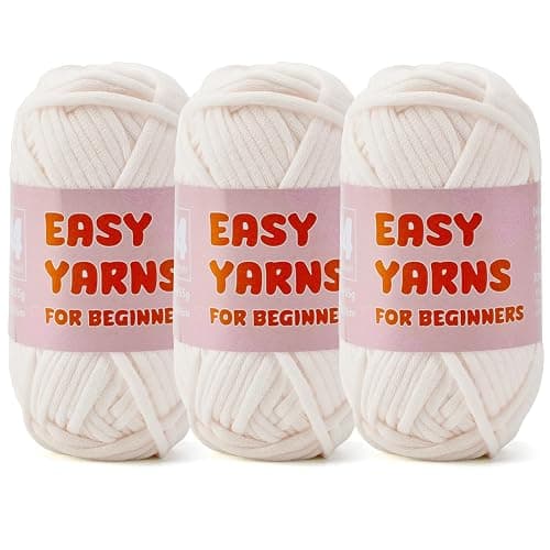 EILYEE Easy Yarn for Crocheting and Knitting #4 Medium Weight - Easy-to-See Stitches, Beginner-Friendly Cotton-Nylon Blend Yarn, White, 165 g/5.8 oz,3 Pack - Image 1