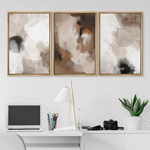 SIGNLEADER Framed Canvas Print Wall Art Set Neutral Watercolor Abstract Brown and Beige Artistic Brushstrokes Illustrations Boho Decorative for Living Room, Bedroom, Office - 16"x24"x3 NATURAL thumbnail 4