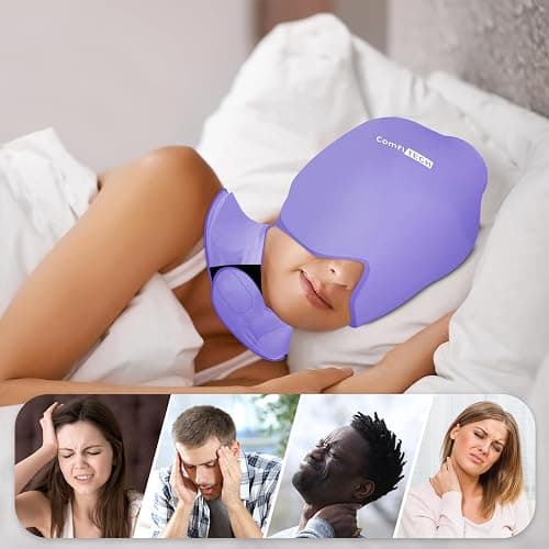 ComfiTECH Cold Cap and Neck Ice Pack Wrap Gel Combo, Care Package for Head and Cervical, Lavender thumbnail 2