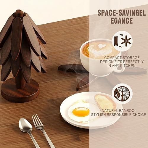 Csydxbbe Bamboo Trivets for Hot Dishes, Tree Shape Trivet Set, 5 Bamboo + 1 Stand stored Like a Tree,Foldable Kitchen Wooden Trivet, for Hot Pot Holders for Pots, Bowls and Teapot thumbnail 4