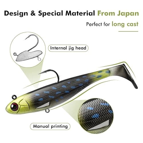 TRUSCEND Easy Catch Pre-Rigged Soft Lures, Unique Vibrating Swim Action and Trembly Sinking Move for More Bites, Amazing Soft Swimbait for Family Fishing, Fishing Lures for Bass Trout Crappie Walleye thumbnail 4