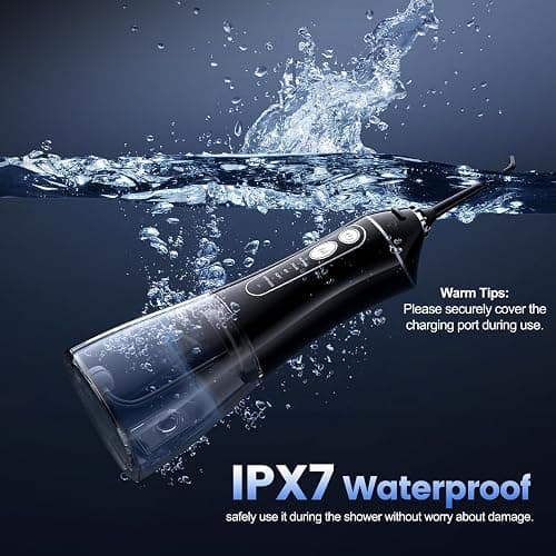 Water Flosser for Teeth Cleaning and Flossing, 5 Modes Rechargeable Cordless Oral Irrigator 320ml Water Tank Teeth Cleaner, IPX7 Waterproof Portable Electric Dentel Flossers for Home and Travel,Black thumbnail 4
