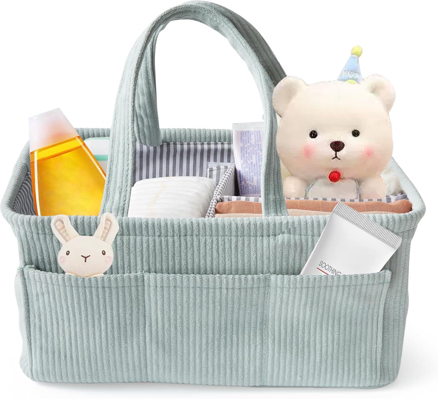 Baby Nappy Caddy Diaper Caddy Organizer, Baby Storage Basket for Diapers and Wipes, with Removable Inserts Nursery Storage Basket, Baby Shower Basket, 38 x25 x18 CM (Mint) - Image 1