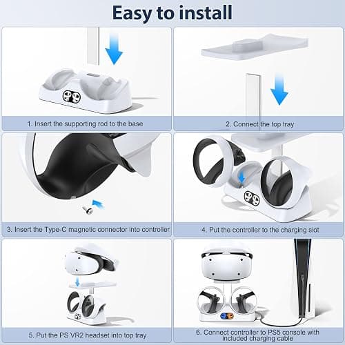 Controller Charging Dock for PS5 VR2, PSVR 2 Charging Station with VR Headset Holder Display Stand, PS VR2 Controller Charger for PSVR2 Accessories with Led Indicator, 2 Magnetic Clasp & Type-C Cable thumbnail 5