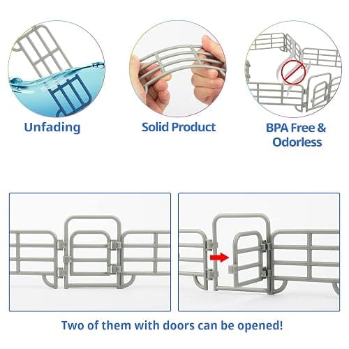 TOYMANY 20PCS Corral Fencing Panel Accessories Playset Includes 2 Gates Fences, Plastic Fence Toys for Barn Paddock Horse Stable or Farm Animals Horses Figurines, Educational Gift for Kids Toddler thumbnail 4
