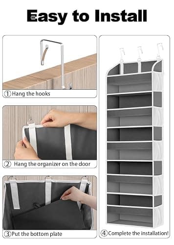 TAHAVICE 1 Pack Over The Door Organizer Storage, Hanging Organizer Closet with 5 Large Pockets 10 Mesh Pockets, 44 lbs Weight Capacity, Behind Door Storage for Nursery Bedroom Bathroom (Dark Grey) thumbnail 7
