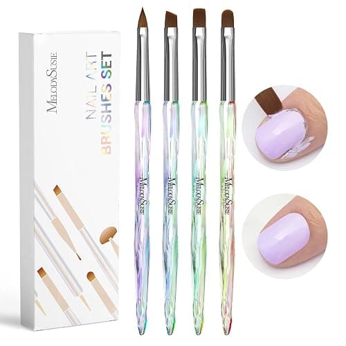 MelodySusie 4Pcs Nail Brush Kit, Flat/Oval/Angled/Carved Brushes Design for Gel Nail Art, Polish Application and Clean Up, Professional Manicure Tool Nail Brushes for DIY Home Salon Use - Image 1