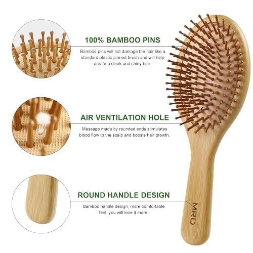 MRD Hair Brush Set, Natural Bamboo Comb Paddle Detangling Hairbrush, Wide-tooth and tail comb No Bristle, suit for Women Men and Kids Thick/Thin/Curly/Dry Hair Gift kit thumbnail 4