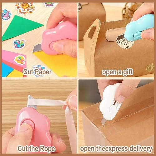 Box Cutter Retractable,Package Opener, Easy Slide Retractable Cute Box Cutter for for opening daily express boxes,packages and more (3 Pcs Cloud Mini Cutter) thumbnail 4