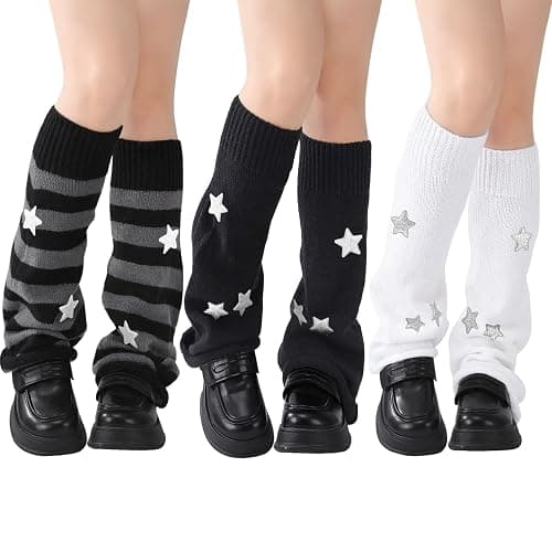 scenicamp Leg Warmers Y2K for Women - Star Flared Knitted Leg Sleeves Kawaii Harajuku Streetwear Leg Warmers Goth Lolita Winter Accessories for Halloween Christmas - Image 1