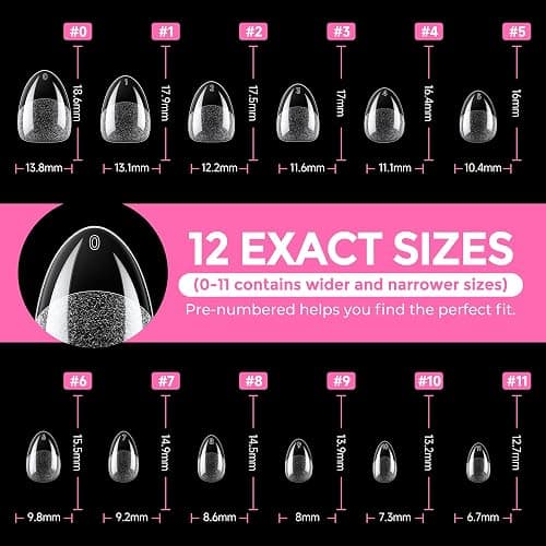UNA GELLA Extra Short Almond Nail Tips Full Cover 216PCS Gel Nail Tips Short Almond Shaped Nails Tips Soft Gelly Gel Clear Fake Nails Tip for Acrylic Nail Tip Soak Off Home DIY Salon Nails 12 Sizes thumbnail 8