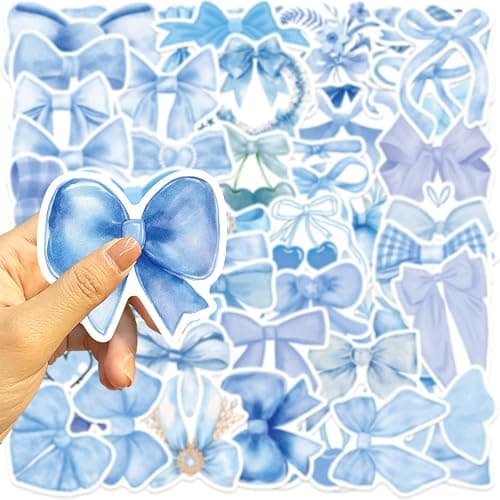 GUBPHK 50 Pcs Bows Stickers,Blue Bow Decal Vintage Aesthetic Stickers,Vinyl Waterproof Blue Bows Sticker for Water Bottle Laptop Phone Journal Gifts for Girl Women thumbnail 4