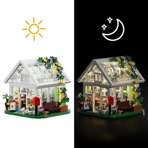 Flower House Building Set, Creative Garden Playset Toy with LED Light, Build a Greenhouse Model, Great Gift for Friends or Girls (597 Pieces) thumbnail 5