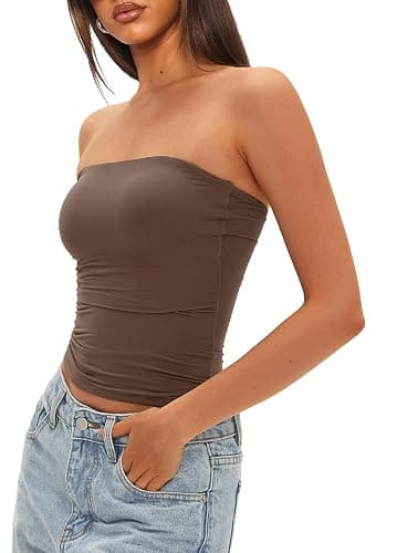 Darong Womens Padded Tube Tops Bulit in Bra Strapless Crop Tops Bandeau Double Lined Basic Going Out Tank Top thumbnail 4