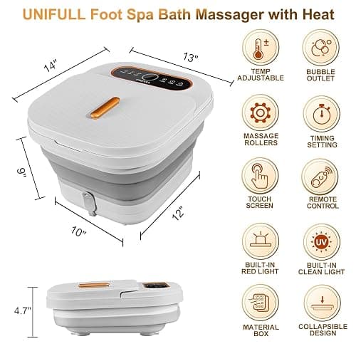 UNIFULL Collapsible Foot Spa Bath with Heat, Touch Screen, Remote Control, Massage Rollers, Timer, Bubble, Foot Pedicure Kit, Temperature Control Pedicure Foot Spa, Foot Bath thumbnail 2