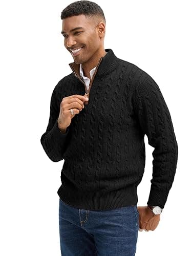 JEMLDL Men's Quarter Zip Pullover Sweaters Cable Knit Texture Slim Fit Mock Neck Sweaters thumbnail 2