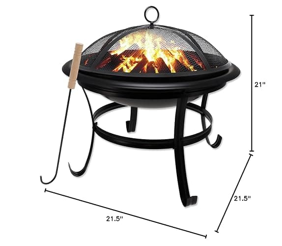 Gas One 22 in Outdoor– Wood Burning Fire Pit with Mesh Lid and Fire Picker – Durable Alloy Steel Fire Pits for Outside – Small Fire Pit for Backyard, Porch, Deck, Camping, BBQ thumbnail 3