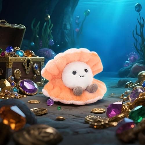 Apricot Lamb Muschel Meerestiere Plüschtiere für Kinder, weiche niedliche Kuscheltier für Baby Mädchen und Jungen, Flauschige Muschel Orange 14 cm thumbnail 2