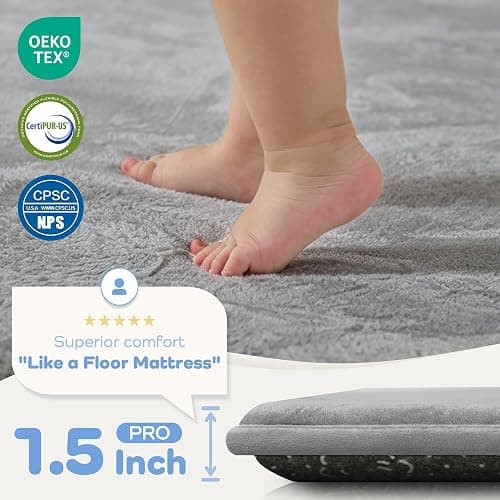 PAPAMAT 1.5" Thick Baby Play Mat for Floor 59x79 Soft Foam Mats, Dark Grey | Memory Mat for Baby to Play, Waterproof Easy Care with Non-Slip Tummy Time Play Mat for Nursery Playroom Classroom thumbnail 2