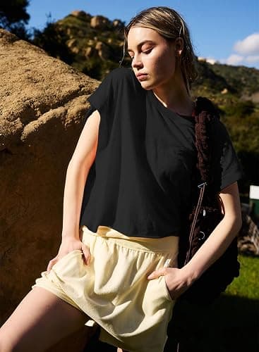 Kumufenc Women Short Sleeve Workout Shirts Open Back Tops Casual Yoga Y2k Athletic Gym Slouchy Crop Running Tees thumbnail 6