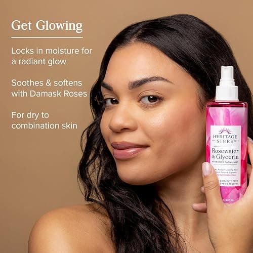 HERITAGE STORE Rosewater & Glycerin Hydrating Facial Mist - Dry Combination Skin Care - Rose Water Spray w/Vegetable Glycerine, Made Without Dyes or Alcohol, Hypoallergenic, Vegan, Cruelty Free, 12oz thumbnail 2
