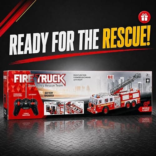 Liberty Imports RC Fire Truck - Big Remote Control Toy Fire Truck - 14" Rescue Fire Engine with Flashing Lights and Siren Sounds, Extendable Rescue Ladder for Kids thumbnail 7