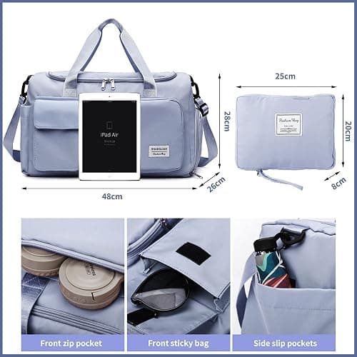 Aedcbaide Travel Bag for Women Men,Waterproof Gym Bag with Shoe Compartment,Lightweight Foldable Duffel Bag,Storage Bag,Dry and Wet Organiser Bag,Large Weekend Bag for Sport Travel (Blue) thumbnail 2