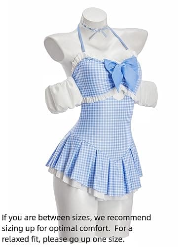 haikyuu Women Retro Swimsuit Blue Checkered Tummy Control One Piece Swimsuit Cute Swimwear thumbnail 4