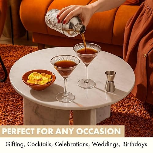 VEMACITY - Ribbed Martini Glasses Set of 4 | Silver Bar Tools - 8oz Cocktail Glasses | Espresso Martini, Margarita, Manhattan, Cosmopolitan - Art Deco Cocktail Gift Set | Ideal for Martinis thumbnail 6
