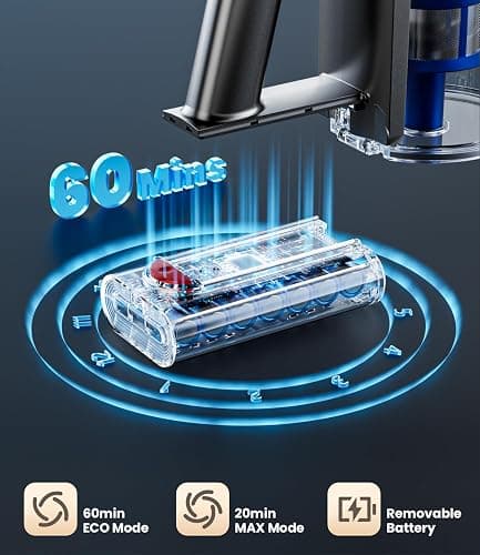 KARDV Cordless Vacuum Cleaner, 500W/40Kpa Vacuum Cleaners for Home, 60Mins Stick Vacuum with LED Display, Anti-Tangle & Wall Mount Charging, 8 in 1 Lightweight Vacuum for Hard Floors Carpet Pet Hair thumbnail 5