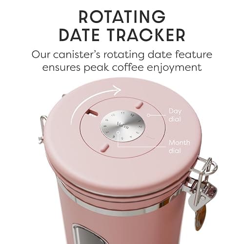 Veken Coffee Canister with Window, Airtight Stainless Steel Kitchen Food Storage Container with Lids, Date Tracker and Scoop for Grounds Coffee, Beans, Tea, Flour, Cereal, Sugar Jars, 22OZ, Pink thumbnail 5