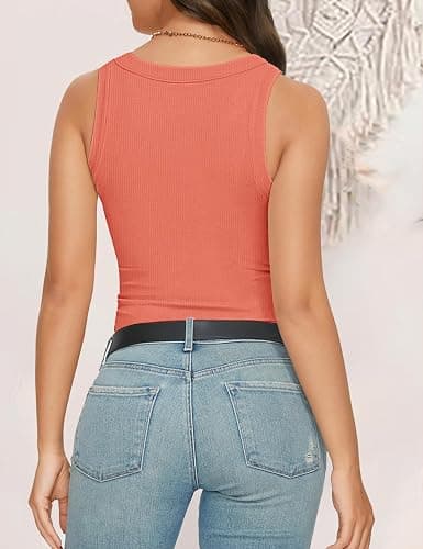 GKBK Womens Tank Tops High Neck Sleeveless Ribbed Tank Casual Basic Thick Strap Slim Fitted Racerback Shirts thumbnail 3