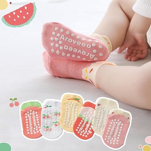 Aroveea Baby Toddler Socks Grip Non Slip Boys Girls Cotton 12 Pack for Kids Ankle Cute Socks 6M-7Years thumbnail 6