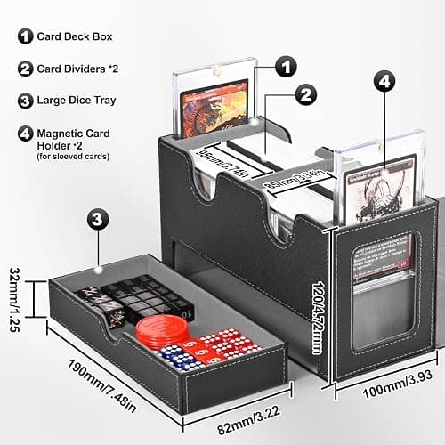 UAONO Card Deck Box for MTG, Double Storage Box with 2 Commander Display & 1 Dice Tray, Fits 200+ Double Sleeved, Organizer for CCG TCG Sports(Black Gray) thumbnail 2
