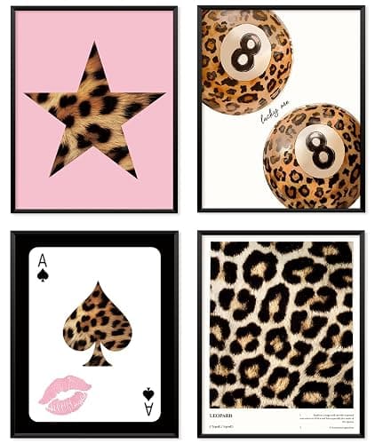 Locomiss Pink Leopard Wall Art Decor Posters, Trendy Y2K Leopard Girly Prints, Pink Funky Retro Cheetah Print Lucky 8 Ball Posters for Teen Girls Room College Dorm Decor, Set of 4 (8x10 Unframed) - Image 1