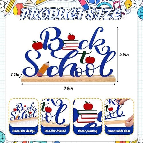 Back to School Metal Sign Table Decorations for Home Office Shelf Tabletop | First Day of School Classroom Teacher Party Supplies Freestanding Metal Word Sign 9.8x5.5 Inch thumbnail 3